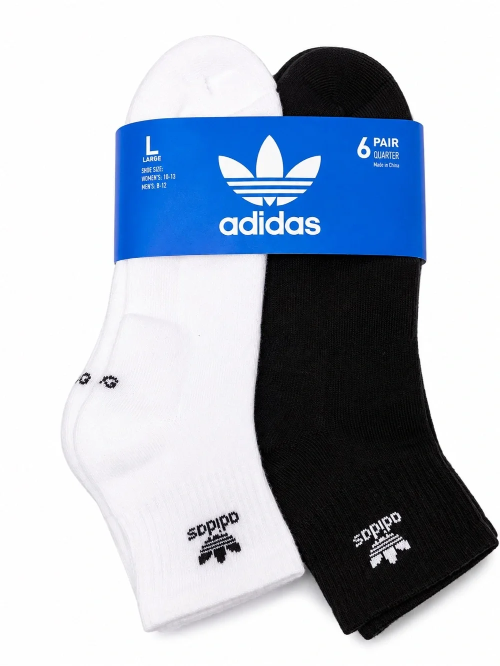 adidas Men’s 6-Pack Quarter Socks – Black & White